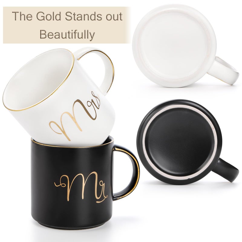 Yesland 12 oz Mr and Mrs Mug, Ceramic Coffee Mug for the Couple, Ideal Gift for Engagement, Anniversary, His and Hers, Bride and Groom, Valentines and Christmas Gifts - Set of 2 (Black & White) - Image 3